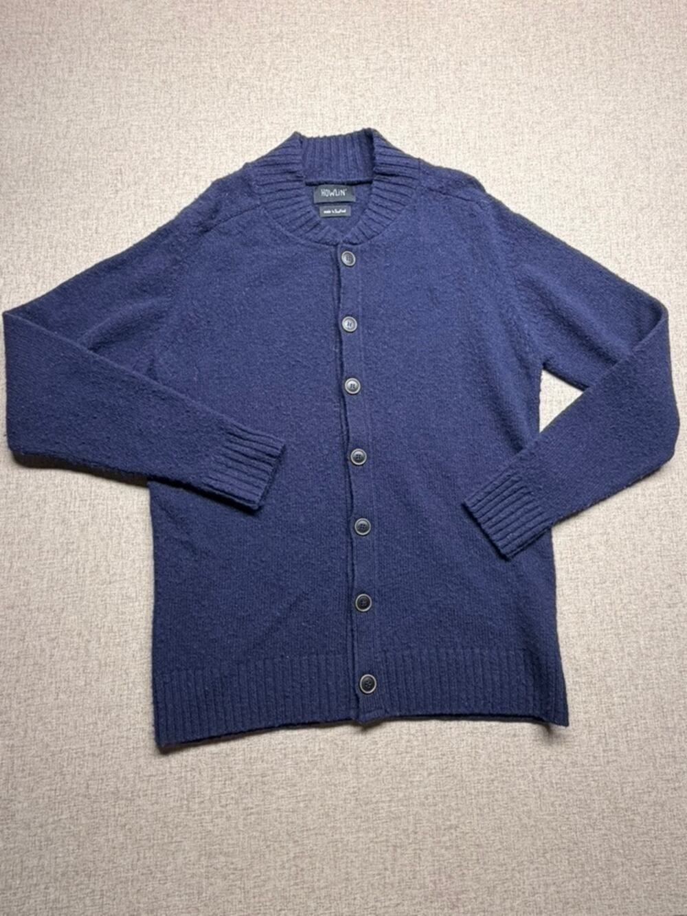 Howlin' Scotland Large Navy Blue Wool Cardigan Sweater Made in Scotland